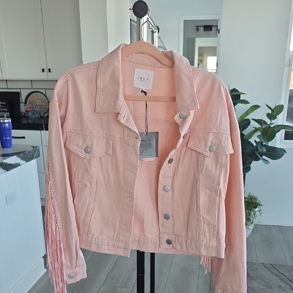 Le Lis Light Pink Fringed Jean Jacket
